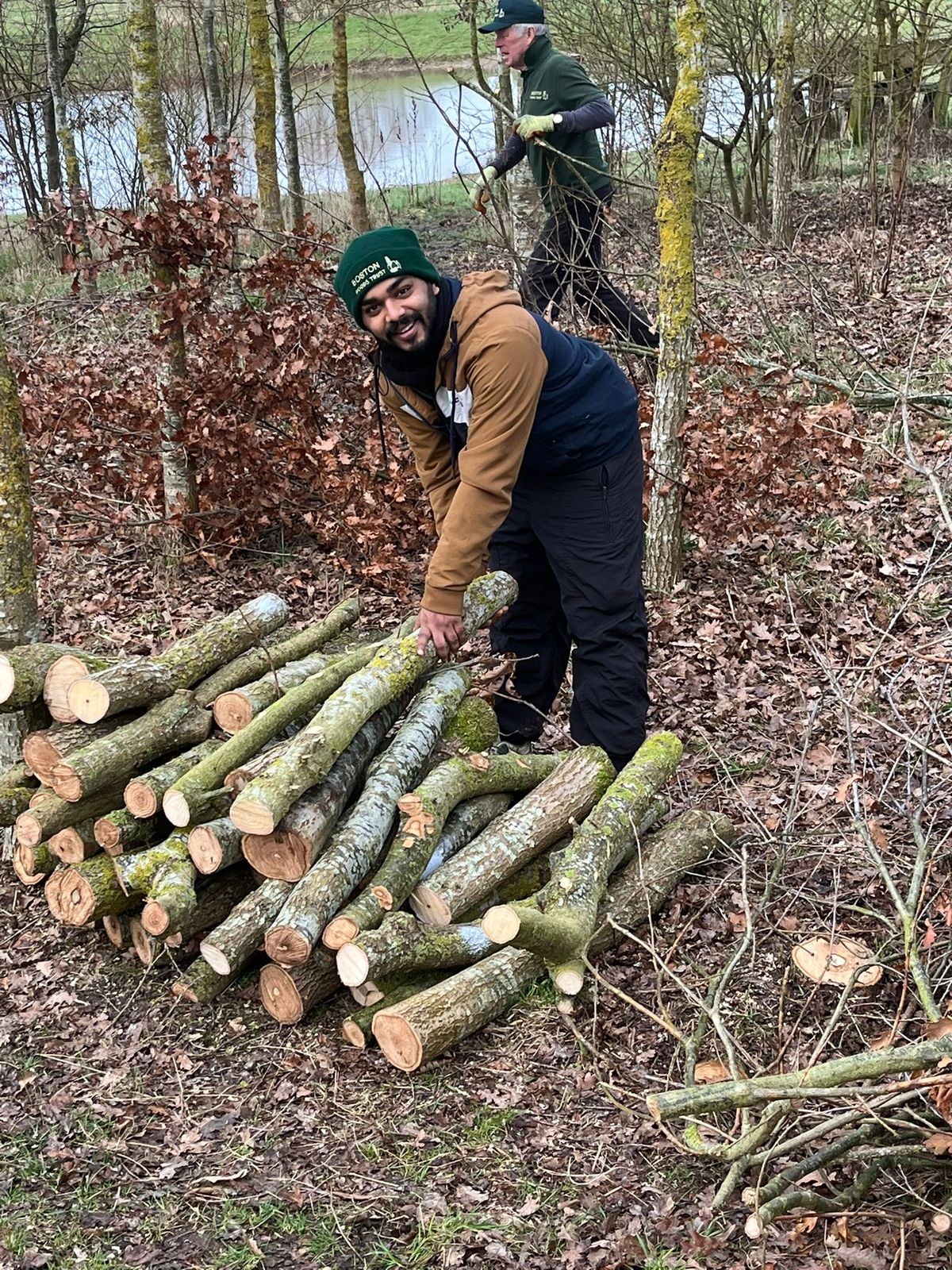 Amal Biju moving cut timber