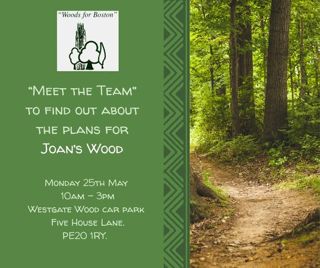 Poster: Meet the Team to find out about the plans for Joan's Wood
